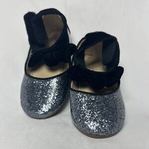 Glittery Silver Kids Shoes with Black Bow